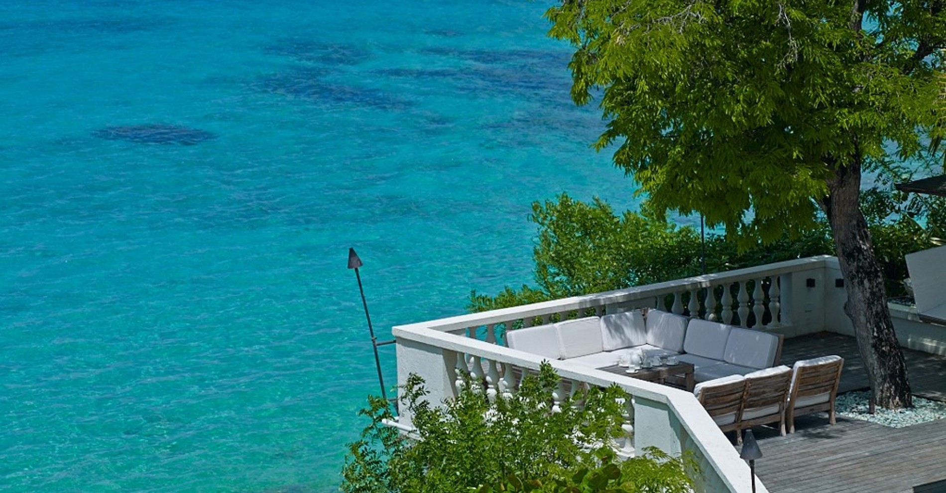 Luxury Barbados terrace overlooking the Caribbean Sea