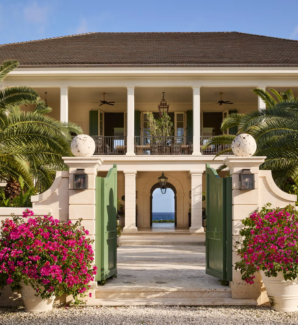 An elegant Barbados villa terrace overlooking the Caribbean Sea