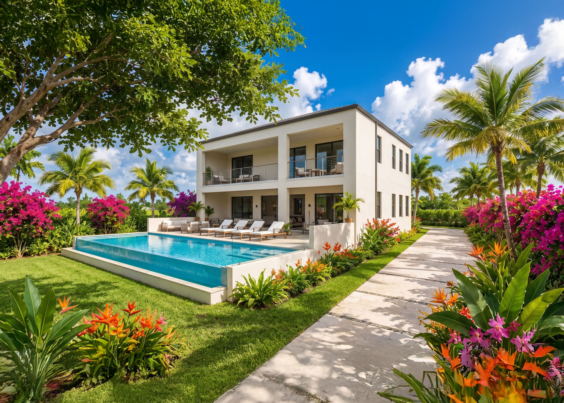 Coral stone architecture and tropical gardens overlooking the Barbados coastline